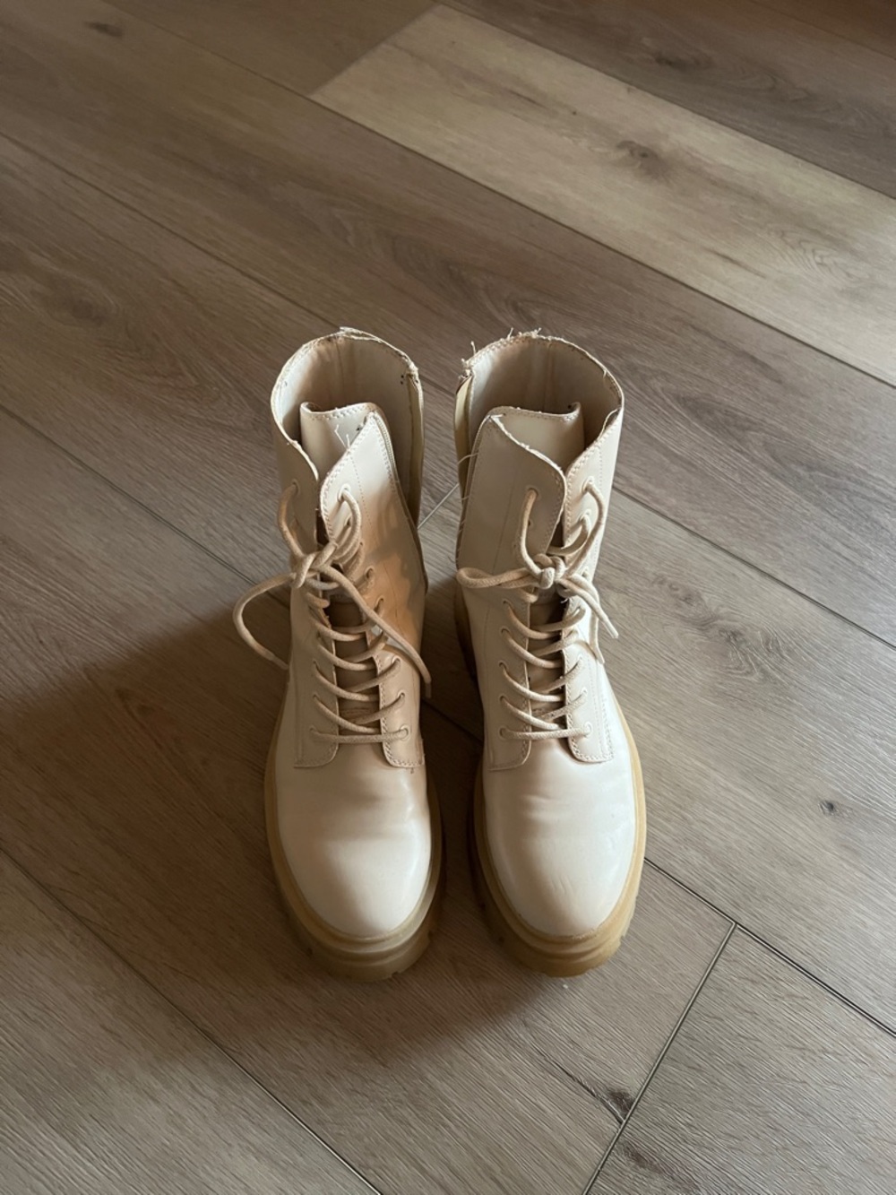 Olivia Miller Cream Lace-Up Platform Combat Boots